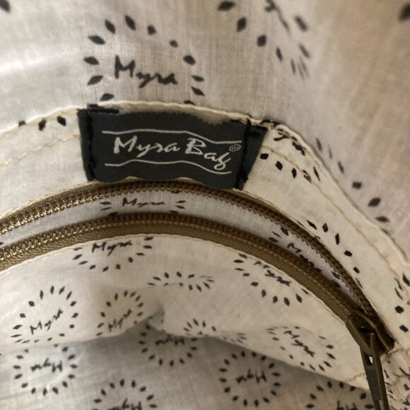 Myra Bag The Mystique Messenger Bag Tan Brown Canvas Leather 16 x 12 x 3" appx - Picture 9 of 10